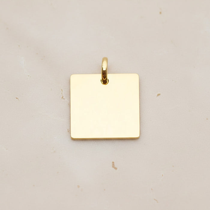 Square Surgical Steel 12mm Pendant, 2 Pc - Gold NO ENGRAVING (SG.003)