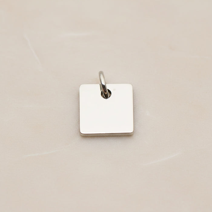 Square Surgical Steel 8mm Pendant, 2 Pc - Silver NO ENGRAVING (SG.002)