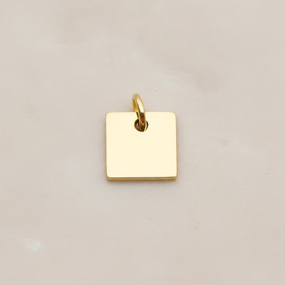 Square Surgical Steel 8mm Pendant, 2 Pc - Gold NO ENGRAVING (SG.002)