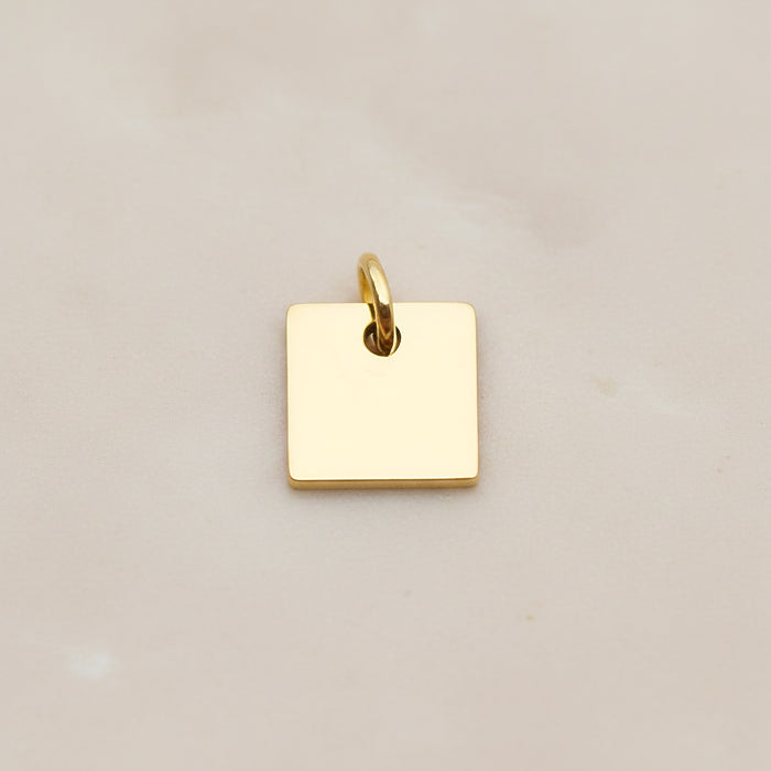 Square Surgical Steel 8mm Pendant, 2 Pc - Gold NO ENGRAVING (SG.002)