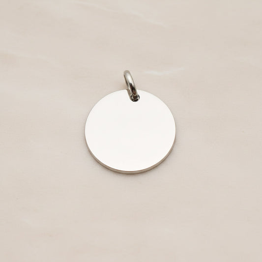 Round Surgical Steel 16mm Pendant, 2 Pc - Silver NO ENGRAVING (SG.013)