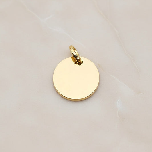 Round Surgical Steel 14mm Pendant, 2 Pc - Gold NO ENGRAVING (SG.012)