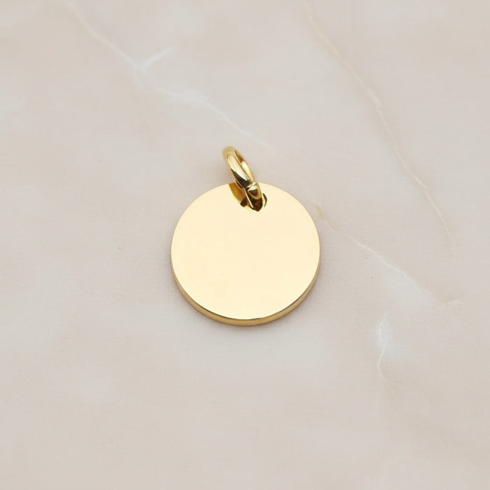Round Surgical Steel 14mm Pendant, 2 Pc - Gold NO ENGRAVING (SG.012)