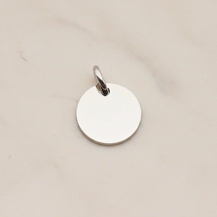 Round Surgical Steel 14mm Pendant, 2 Pc - Silver NO ENGRAVING (SG.012)