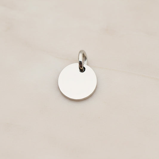 Round Surgical Steel 12mm Pendant, 2 Pc - Silver NO ENGRAVING (SG.011)
