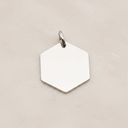Hexagon Surgical Steel 16mm Pendant, 2 Pc - Silver NO ENGRAVING (SG.017)