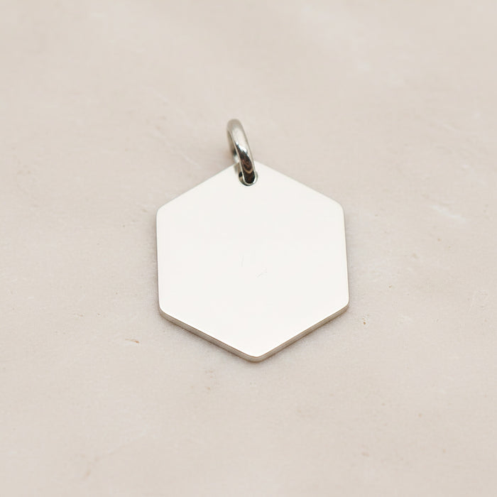 Hexagon Surgical Steel 16mm Pendant, 2 Pc - Silver NO ENGRAVING (SG.017)