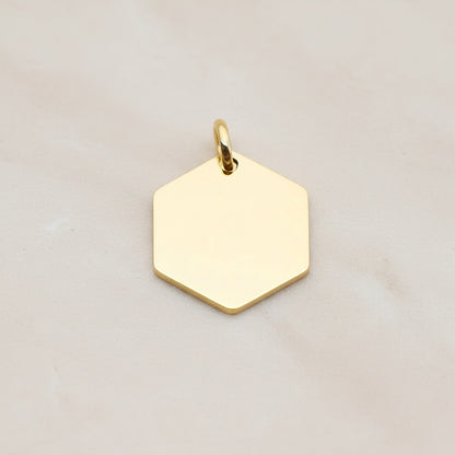 Hexagon Surgical Steel 16mm Pendant, 2 Pc - Gold NO ENGRAVING (SG.017)