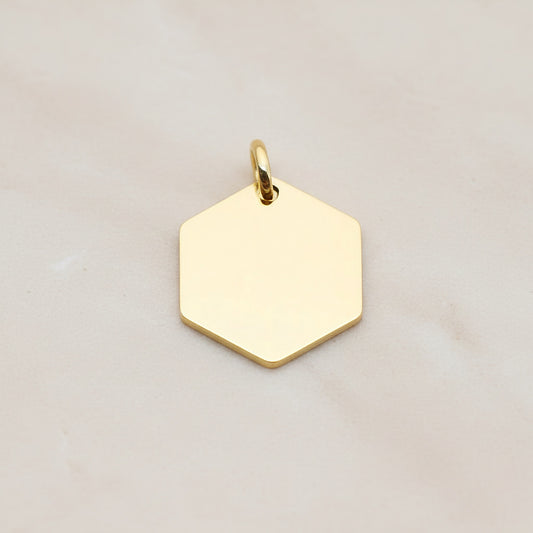 Hexagon Surgical Steel 16mm Pendant, 2 Pc - Gold NO ENGRAVING (SG.017)