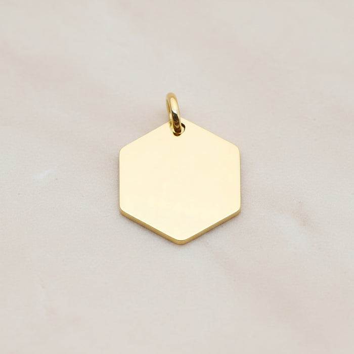 Hexagon Surgical Steel 16mm Pendant, 2 Pc - Gold NO ENGRAVING (SG.017)