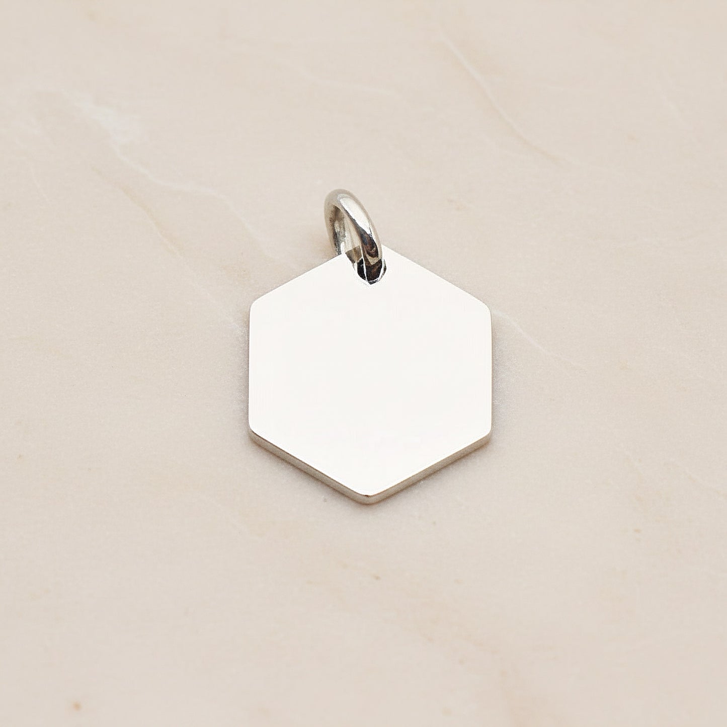 Hexagon Surgical Steel 14mm Pendant, 2 Pc - Silver NO ENGRAVING (SG.016)