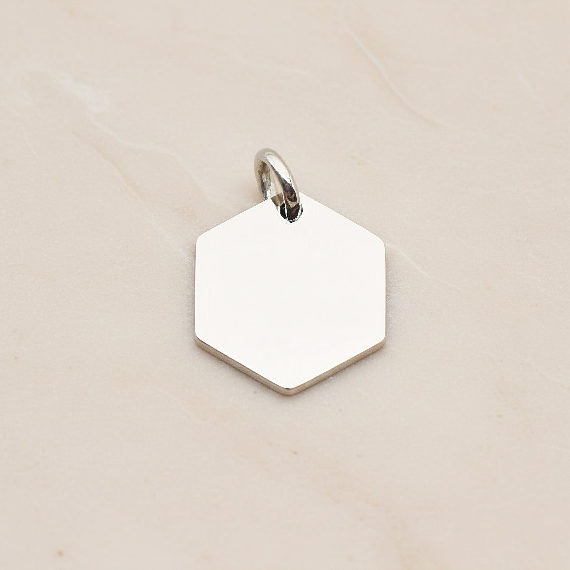 Hexagon Surgical Steel 14mm Pendant, 2 Pc - Silver NO ENGRAVING (SG.016)