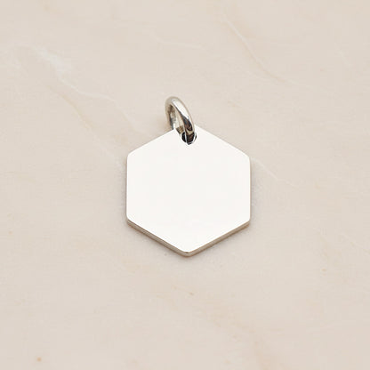 Hexagon Surgical Steel 14mm Pendant, 2 Pc - Silver NO ENGRAVING (SG.016)