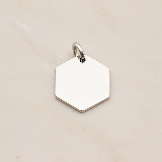 Hexagon Surgical Steel 14mm Pendant, 2 Pc - Silver NO ENGRAVING (SG.016)