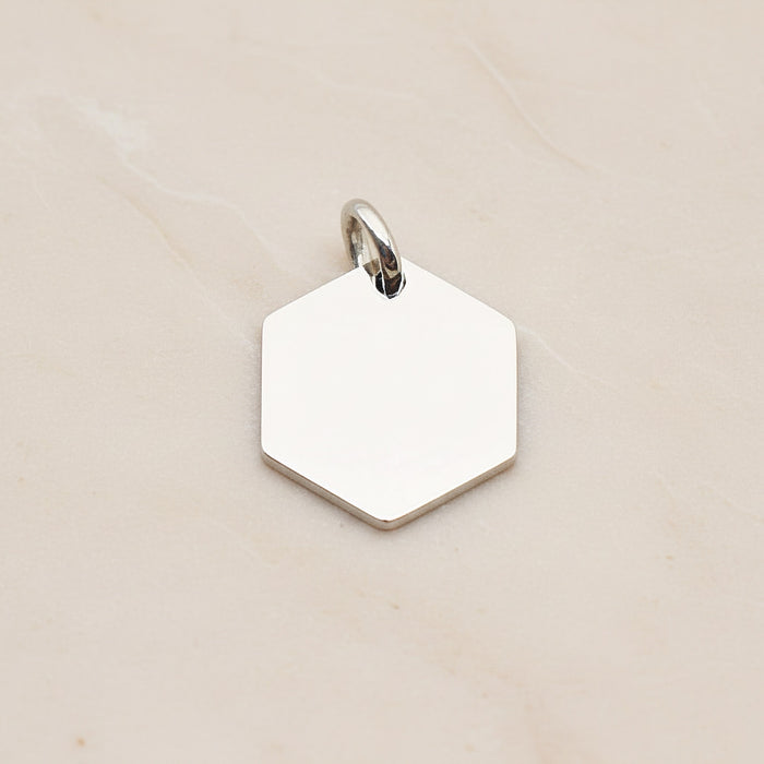 Hexagon Surgical Steel 14mm Pendant, 2 Pc - Silver NO ENGRAVING (SG.016)