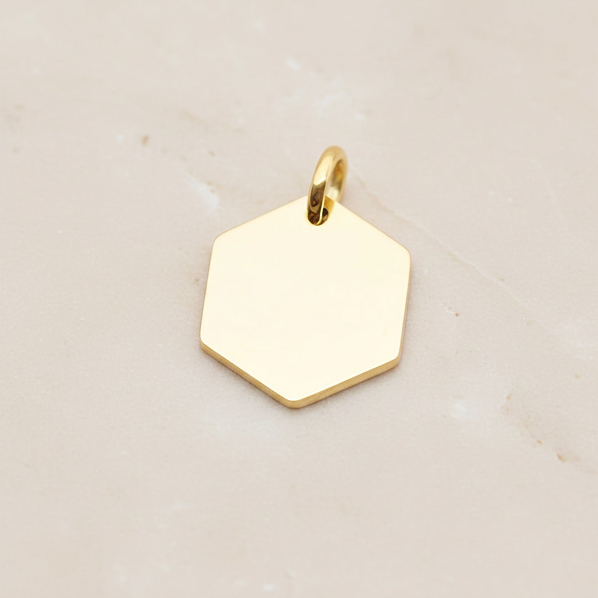 Hexagon Surgical Steel 14mm Pendant, 2 Pc - Gold NO ENGRAVING (SG.016)