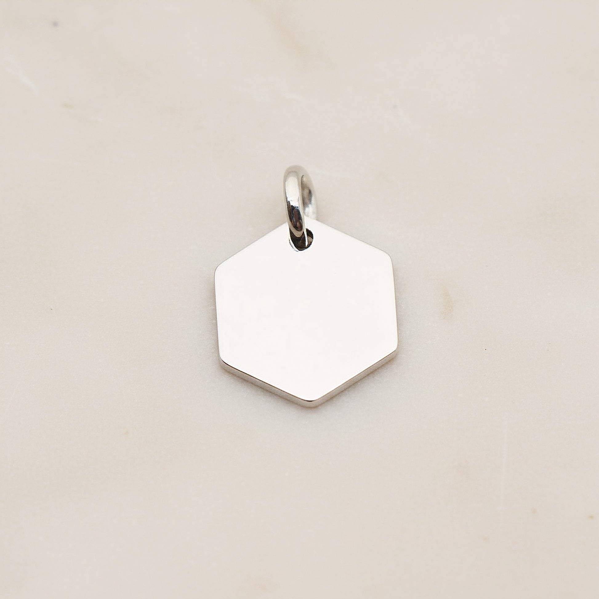 Hexagon Surgical Steel 12mm Pendant, 2 Pc - Silver NO ENGRAVING (SG.015)