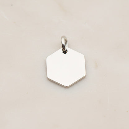 Hexagon Surgical Steel 12mm Pendant, 2 Pc - Silver NO ENGRAVING (SG.015)