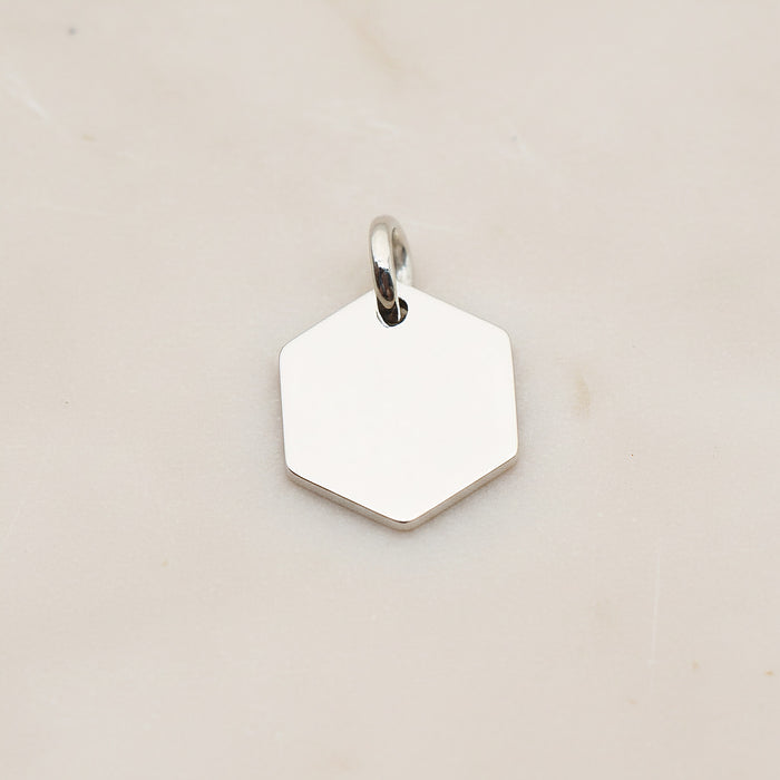 Hexagon Surgical Steel 12mm Pendant, 2 Pc - Silver NO ENGRAVING (SG.015)