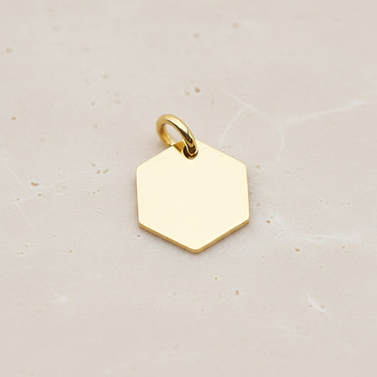 Hexagon Surgical Steel 12mm Pendant, 2 Pc - Gold NO ENGRAVING (SG.015)