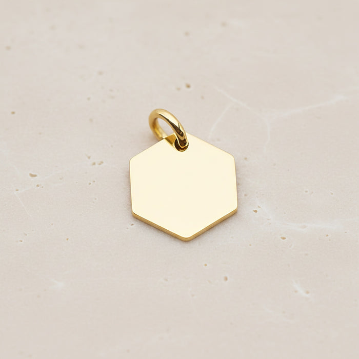 Hexagon Surgical Steel 12mm Pendant, 2 Pc - Gold NO ENGRAVING (SG.015)