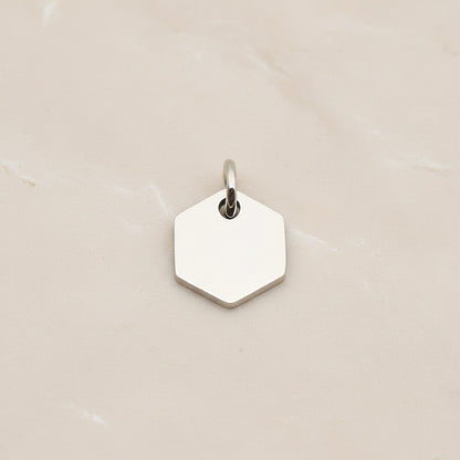Hexagon Surgical Steel 8mm Pendant, 2 Pc - Silver NO ENGRAVING (SG.014)