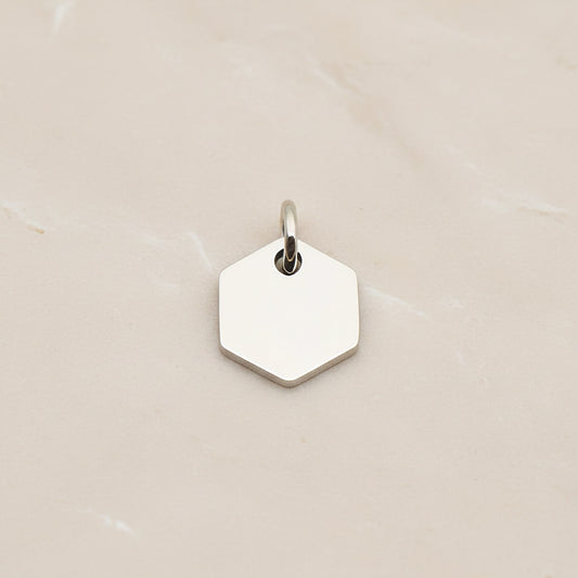 Hexagon Surgical Steel 8mm Pendant, 2 Pc - Silver NO ENGRAVING (SG.014)