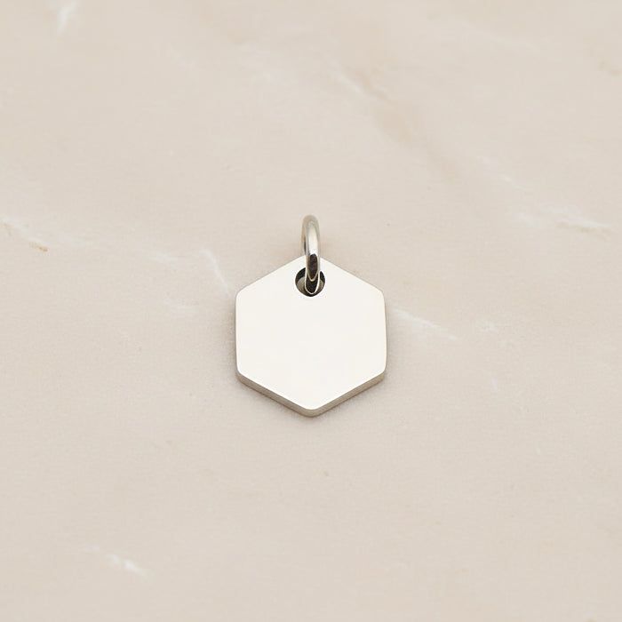 Hexagon Surgical Steel 8mm Pendant, 2 Pc - Silver NO ENGRAVING (SG.014)