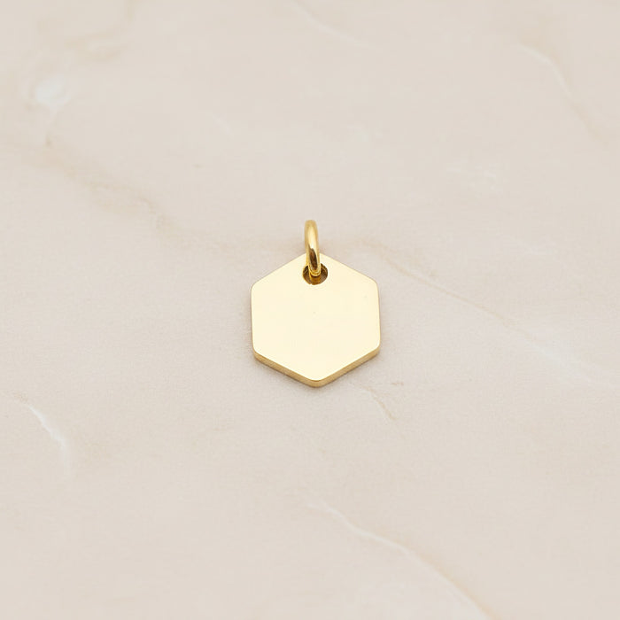 Hexagon Surgical Steel 8mm Pendant, 2 Pc - Gold NO ENGRAVING (SG.014)