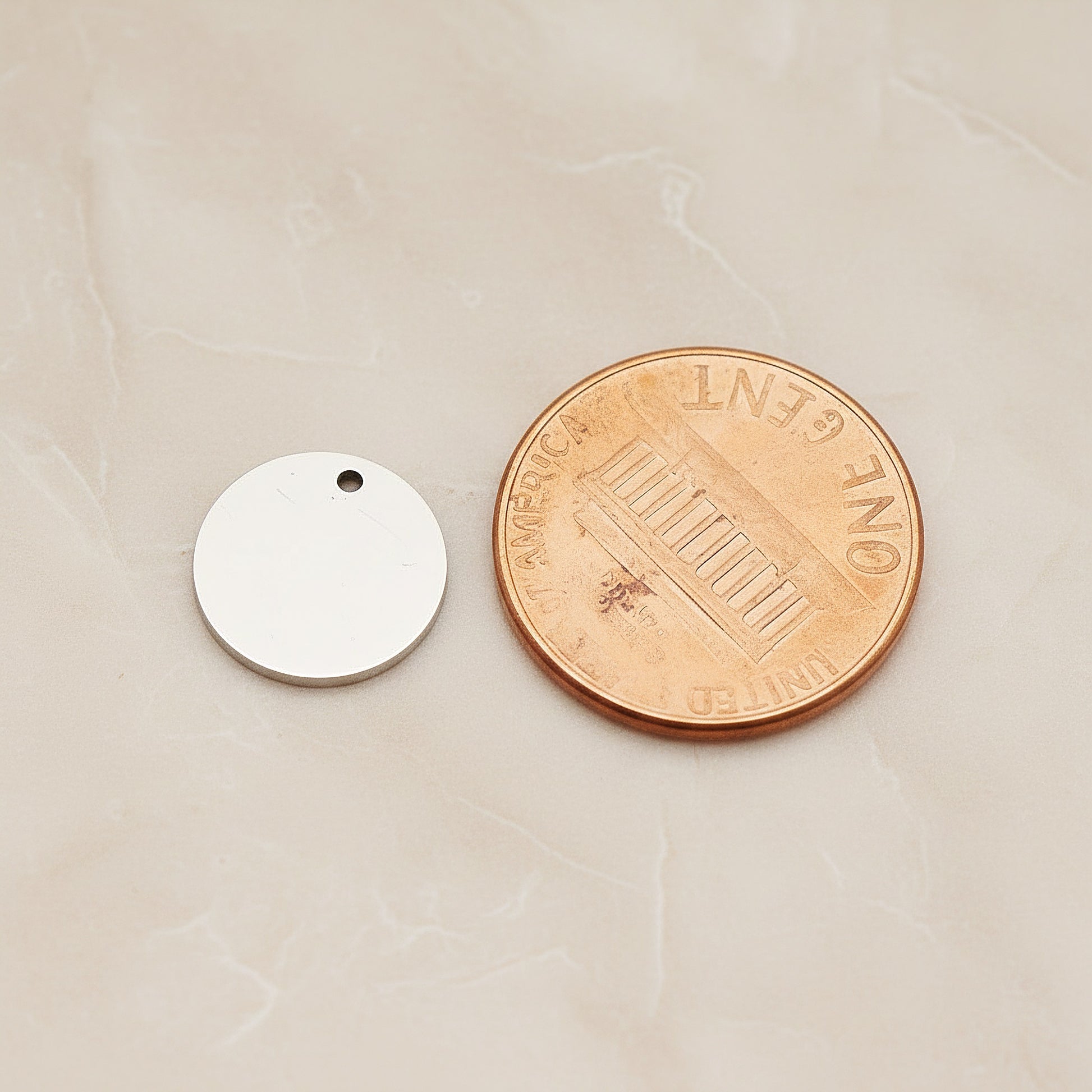 Round Surgical Steel 11mm Disc Pendant, 2 Pc - detail view 1 (SG.028)