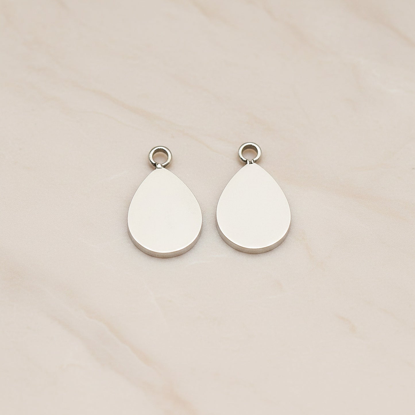 Teardrop Surgical Steel 7 x 12mm Pendant, 2 Pc - Silver NO ENGRAVING (SG.027)