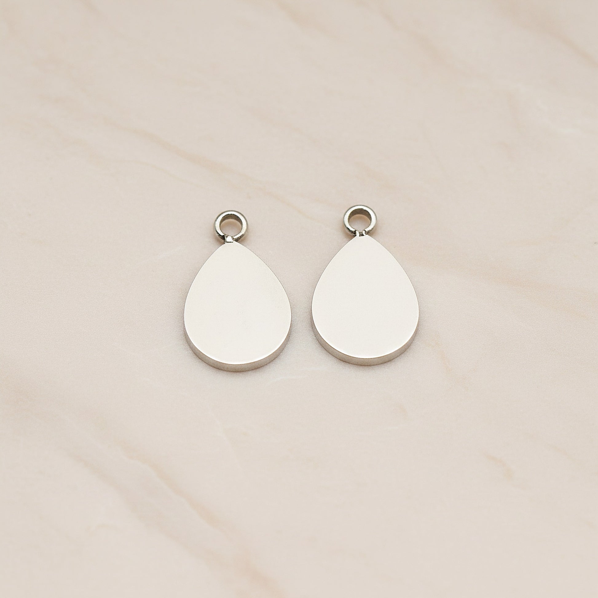 Teardrop Surgical Steel 7 x 12mm Pendant, 2 Pc - Silver NO ENGRAVING (SG.027)