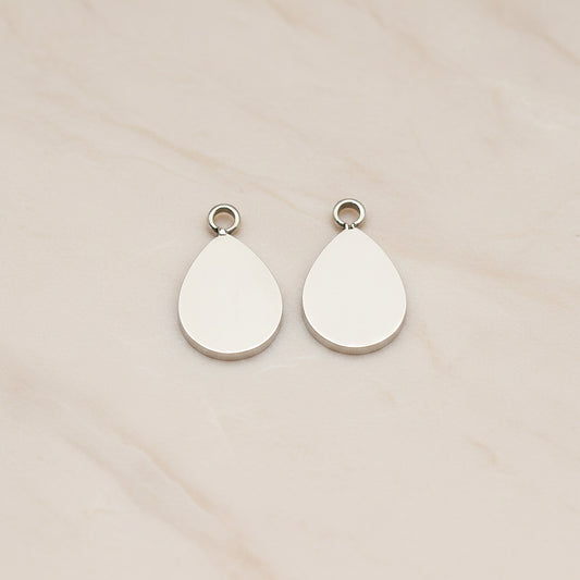 Teardrop Surgical Steel 7 x 12mm Pendant, 2 Pc - Silver NO ENGRAVING (SG.027)