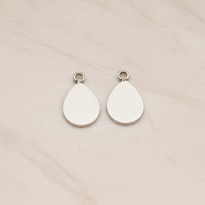 Teardrop Surgical Steel 7 x 12mm Pendant, 2 Pc - Silver NO ENGRAVING (SG.027)