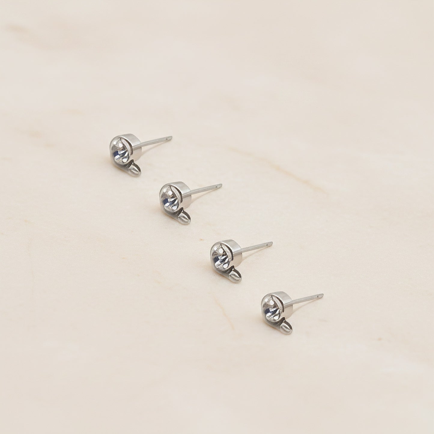Round CZ Surgical Steel Ear Post with Loop, 2 pc - detail view 1 (SG.608)