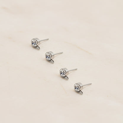 Round CZ Surgical Steel Ear Post with Loop, 2 pc - detail view 1 (SG.608)