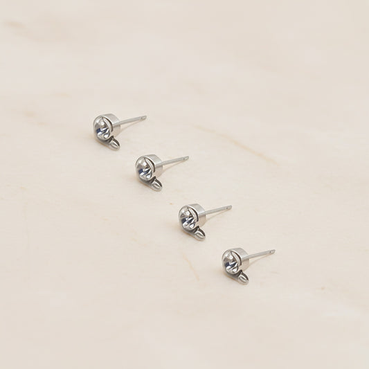Round CZ Surgical Steel Ear Post with Loop, 2 pc (SG.608)