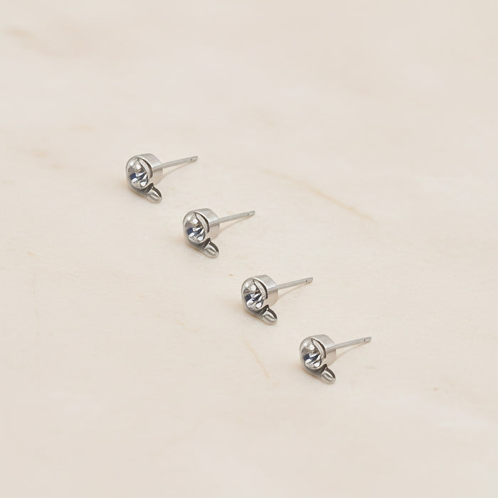 Round CZ Surgical Steel Ear Post with Loop, 2 pc - detail view 1 (SG.608)