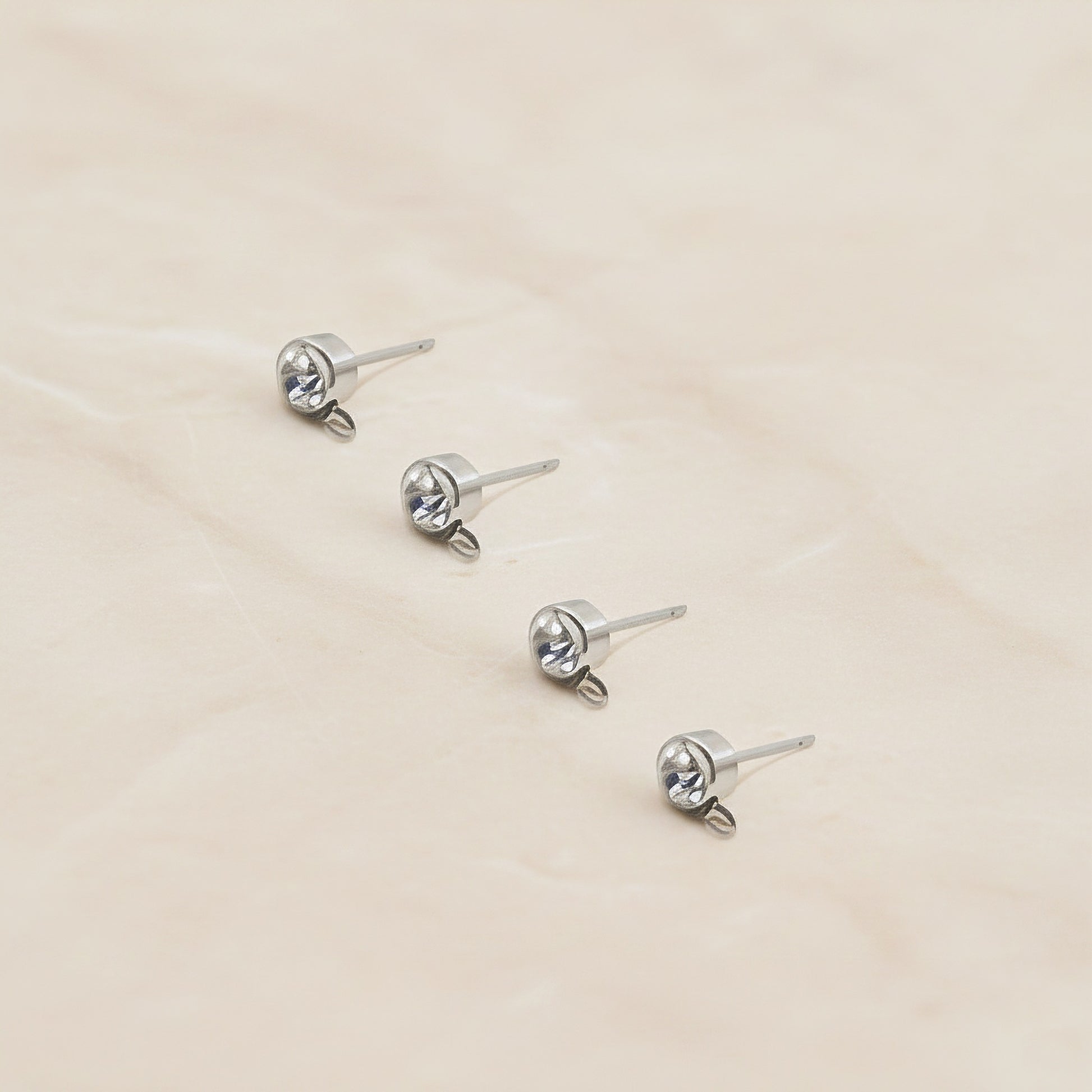 Round CZ Surgical Steel Ear Post with Loop, 2 pc - detail view 2 (SG.608)