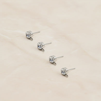 Round CZ Surgical Steel Ear Post with Loop, 2 pc - detail view 2 (SG.608)