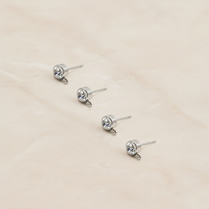 Round CZ Surgical Steel Ear Post with Loop, 2 pc - detail view 2 (SG.608)