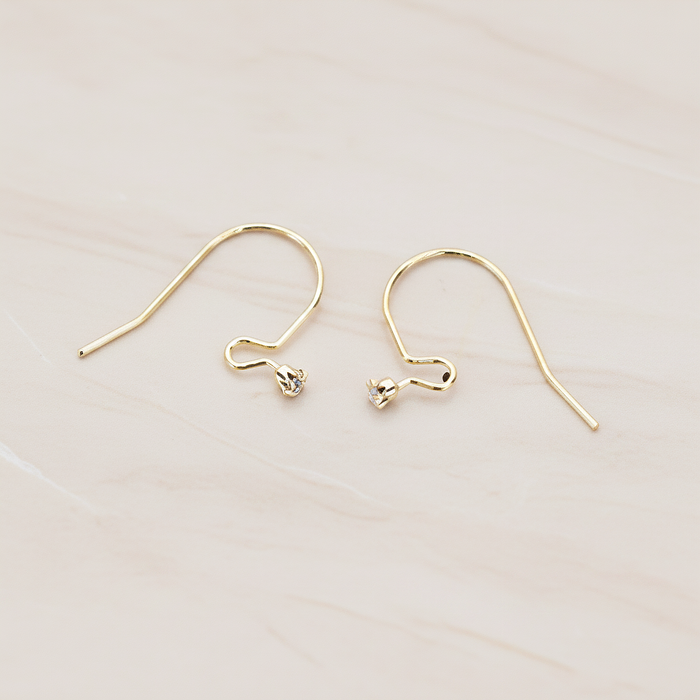 Clear Crystal Cubic Zirconia Setting Simple Ear Wire, 10 Pc - Glossy Gold (ER.010)