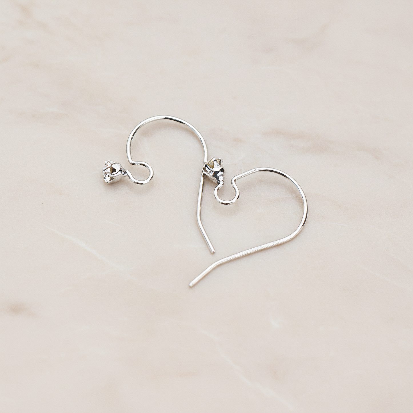 Clear Crystal Cubic Zirconia Setting Simple Ear Wire, 10 Pc - Glossy Original Rhodium (ER.010)