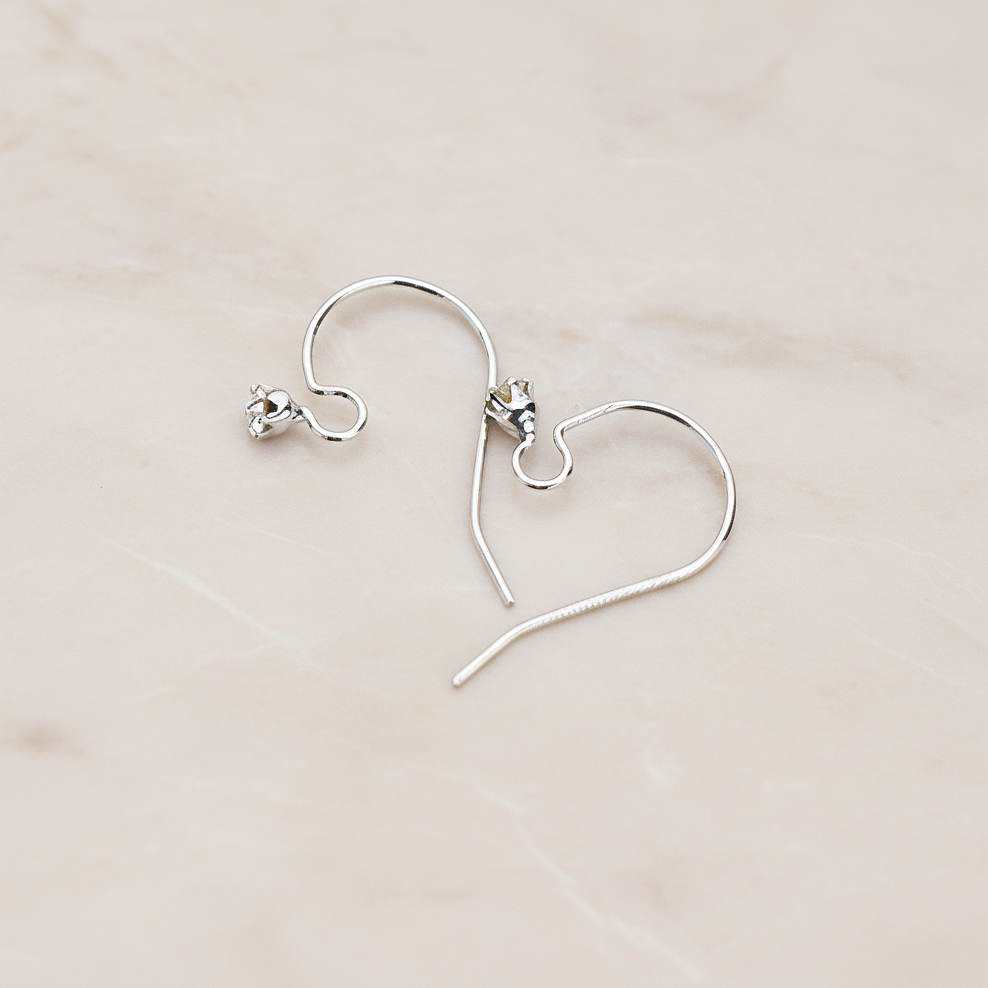 Clear Crystal Cubic Zirconia Setting Simple Ear Wire, 10 Pc - Glossy Original Rhodium (ER.010)