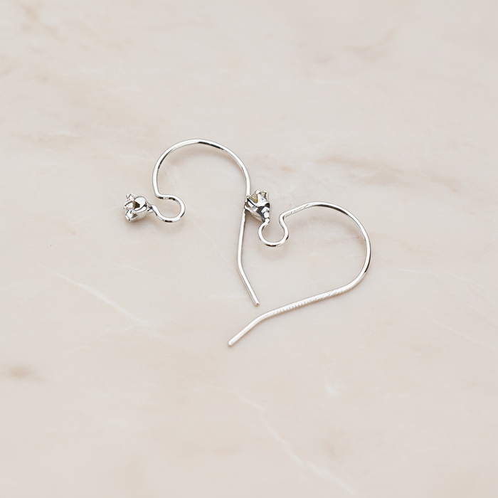 Clear Crystal Cubic Zirconia Setting Simple Ear Wire, 10 Pc - Glossy Original Rhodium (ER.010)