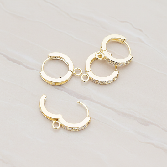 Clear Crystal Cubic Zirconia One-Touch Round Leverback Hoop Ear Post, 2 Pc (ER.022)