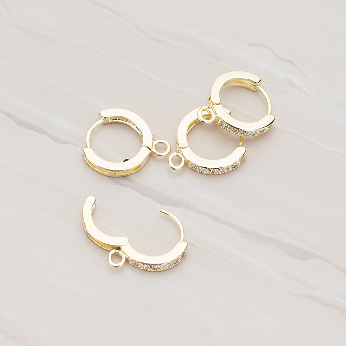 Clear Crystal Cubic Zirconia One-Touch Round Leverback Hoop Ear Post, 2 Pc (ER.022)