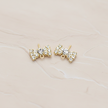 Clear Crystal Cubic Zirconia Setting Ribbon Bow Ear Post, 2 Pc - Glossy Gold (ER.024)