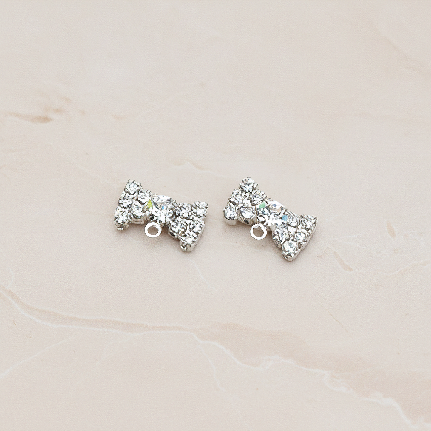 Clear Crystal Cubic Zirconia Setting Ribbon Bow Ear Post, 2 Pc - Glossy Original Rhodium (ER.024)