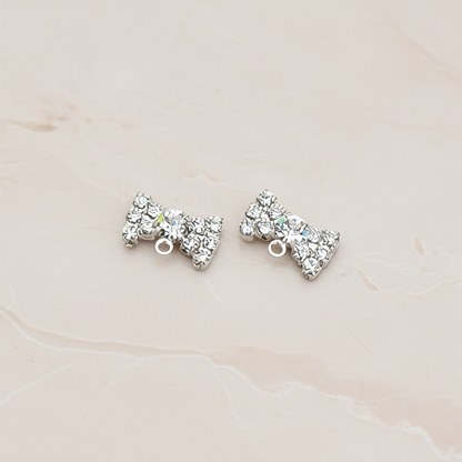 Clear Crystal Cubic Zirconia Setting Ribbon Bow Ear Post, 2 Pc - Glossy Original Rhodium (ER.024)